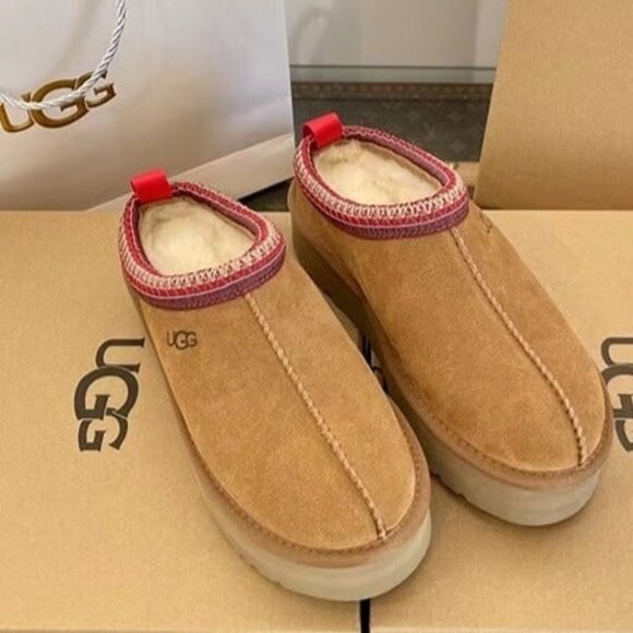 New Women's UGG Brand Platform Tazz Slipper Sandals Shoes Chestnut - Picture 3 of 4
